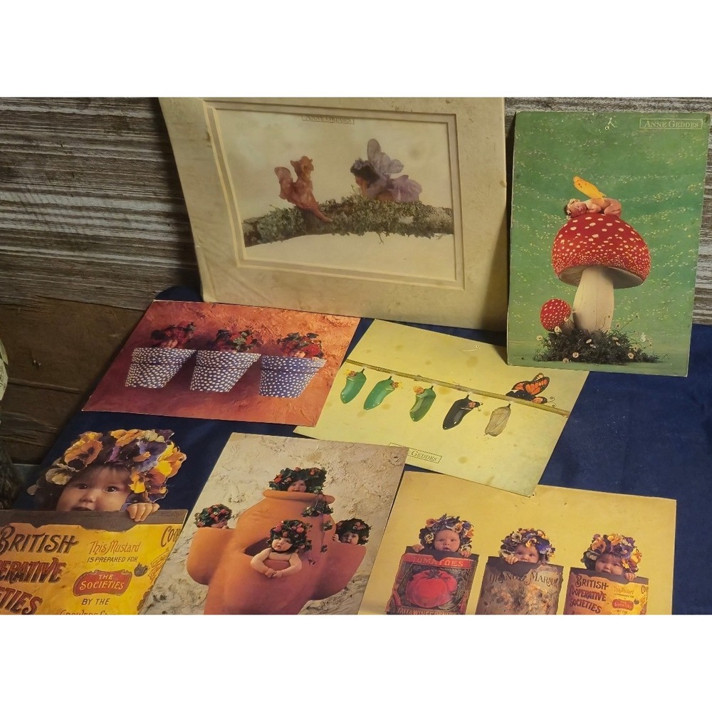 Anne Geddes Vintage Photography Print Lot Babies Fairy Mushroom Nursery Decor
